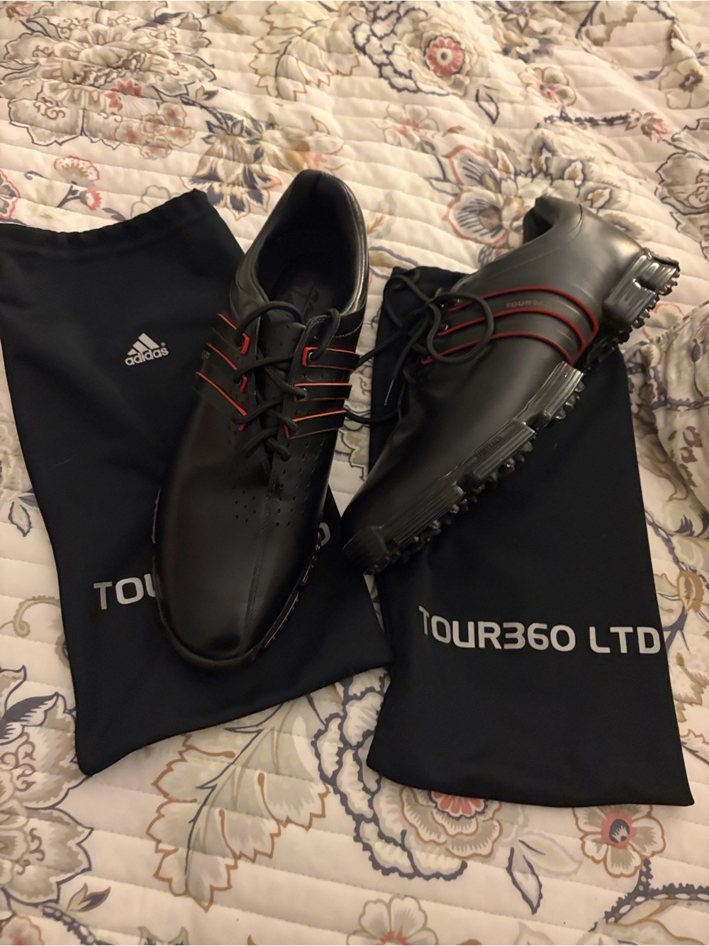 adidas Tour360 LTD Men’s Golf Shoes — Black with Red Trim